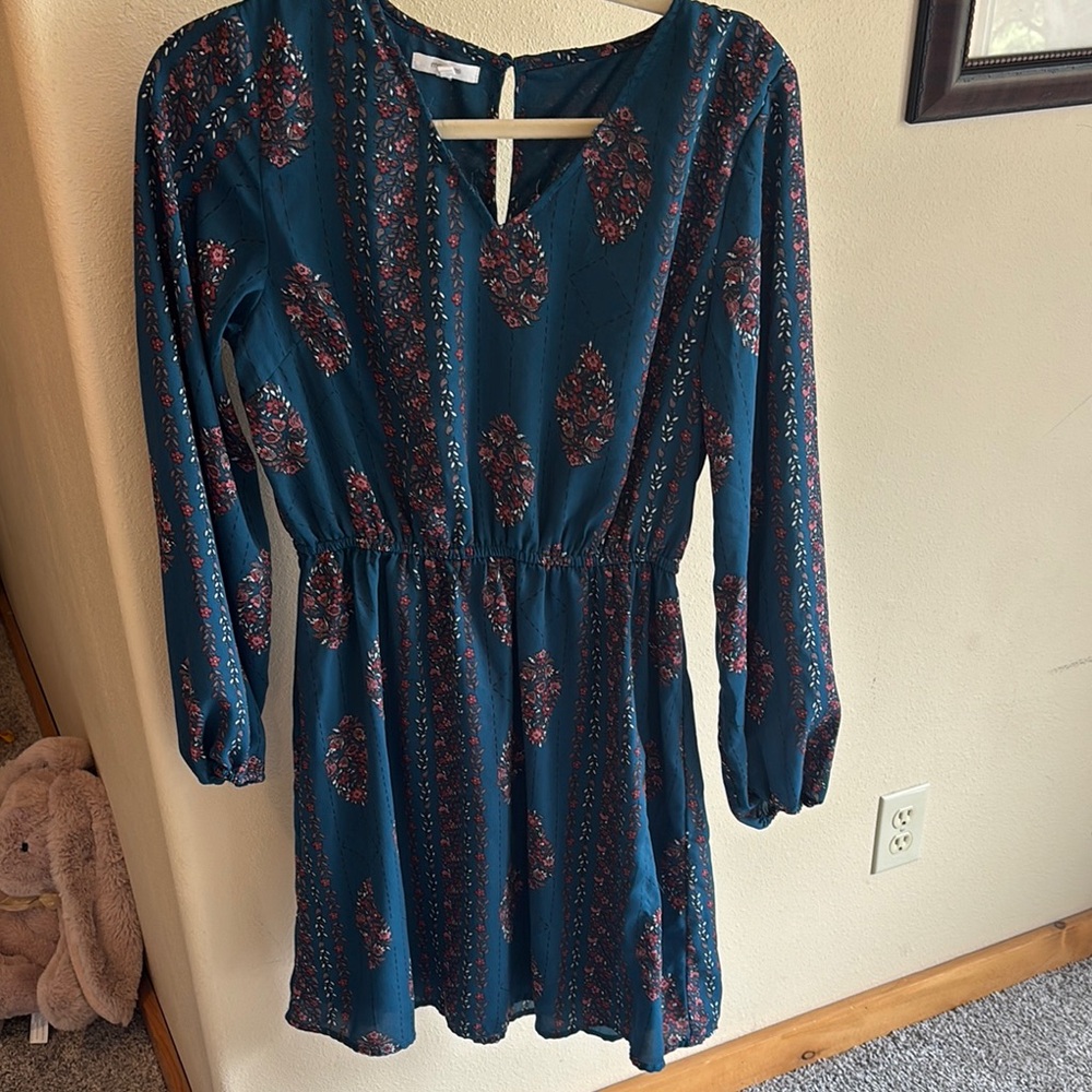 Maurices Teal Floral Long Sleeve Dress